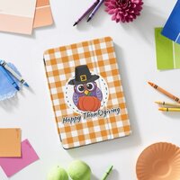 Pilgrim Owl on Orange Plaid - Happy Thanksgiving iPad Pro Cover