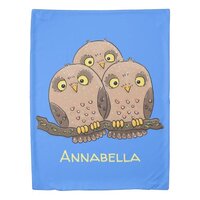Cute baby owl trio cartoon illustration duvet cover