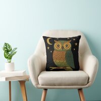 Cute Owl on a Branch Embroidered Look Unisex Throw Pillow