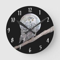 Snowy Owl and Moon Painting - Original Bird Art Round Clock