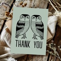 Twin Owls Cute Simple Chic CUSTOM Thank You  Postcard