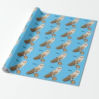 Barn owl bird cartoon illustration wrapping paper