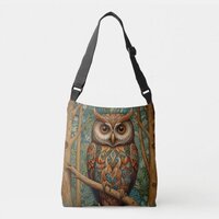 Elegant retro owl boho bohemian forest greenery  crossbody bag