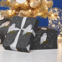 Snowy Owl On Pine And Berries Wrapping Paper