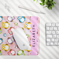 Cute Owls, Owl Pattern, Colorful Owls, Your Name Mouse Pad