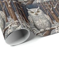 Elegant boho white owl woodland winter forest wrapping paper