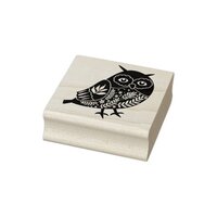 Ornamental Owl Wooden Rubber Art Stamp