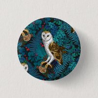 Owls, ferns, oak and berries 3 button