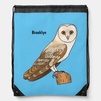 Barn owl bird cartoon illustration drawstring bag