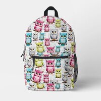 Colorful Owl Birds White Background Pattern Printed Backpack