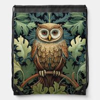 The owl on an oak tree drawstring bag
