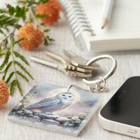 Snowy Owl in Moonlit Winter Garden Keychain