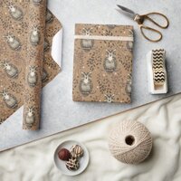 Brown Owl Illustrated Woodland Pattern Wrapping Paper