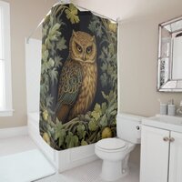 Art nouveau owl in the forest shower curtain
