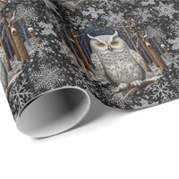 Elegant Christmas white owl woodland winter forest Wrapping Paper