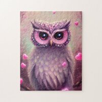 Fantasy Pink Fluffy Kawaii Owl  Jigsaw Puzzle