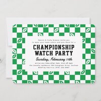 Green Football Check Championship Game Watch Party Invitation
