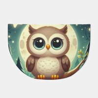 Cute baby owl at night with moon doormat