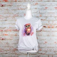 Big Eyed Blue Eye Owl on a Branch Graphic T-Shirt