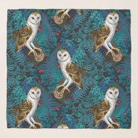 Owls, ferns, oak and berries 3 scarf