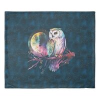 Mystical Rainbow Owl and Full Moon Celestial Duvet Cover