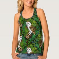 Owls, ferns, oak and berries tank top