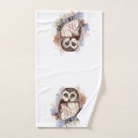 Cute Little Watercolor Owl Hand Towel