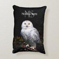 Majestic winter snowy owl monogram custom name accent pillow