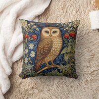 Owl in the garden William Morris style Throw Pillow