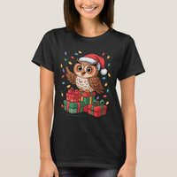 Funny Owl Santa Hat Animals Lovers Ugly Christmas  T-Shirt