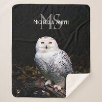 Majestic winter snowy owl monogram custom name sherpa blanket