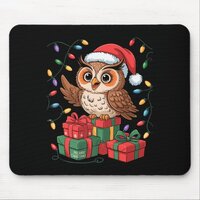Funny Owl Santa Hat Animals Lovers Ugly Christmas  Mouse Pad