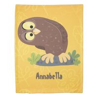 Cute curious funny brown owl cartoon illustration duvet cover