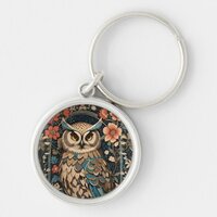Gorgeous Brown Owl William Morris Inspired Floral Keychain