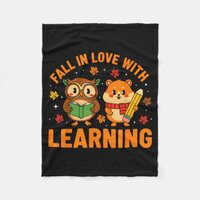 Fall In Love With Learning Vintage Owl And Hamster Fleece Blanket