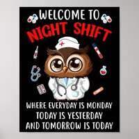 Owl Night Shift Funny Nurse Nursing Rn Lpn Cna For Poster