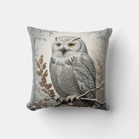 Pretty White Snowy Owl Winter Throw Pillow