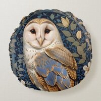 Elegant Barn Owl William Morris Inspired Floral Round Pillow