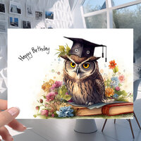 Wise and Clever Owl - School Library Book Birthday Card