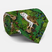 Owls, ferns, oak and berries neck tie