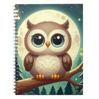 Cute baby owl at night with moon notebook