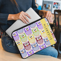Cute Owls, Owl Pattern, Colorful Owls, Your Name Laptop Sleeve