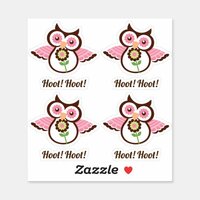 Hoot Hoot! Set of four pink spring owls floral Sticker