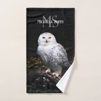 Majestic winter snowy owl monogram custom name bath towel set
