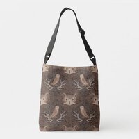 Barn and Hoot Owl Over a Brown Moss Pattern Crossbody Bag