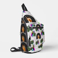 Whimsical Boho Owl & Tropical Monstera Leaf Sling Bag