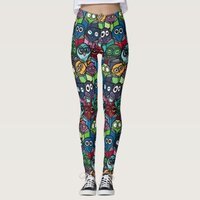 Colorful Owls Reading Cute Seamless Pattern Leggings