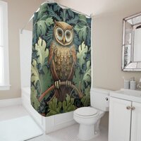 The owl on an oak tree shower curtain