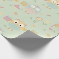 Owls Birthday Presents Green Blue Flowers Simple Wrapping Paper