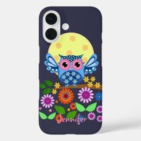 Cute spring Owl & custom Name iPhone 16 Case